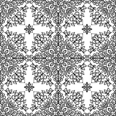 Mandala floral seamless pattern on black and white.