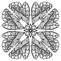 Pattern with tropical leaves and mandala ornaments 