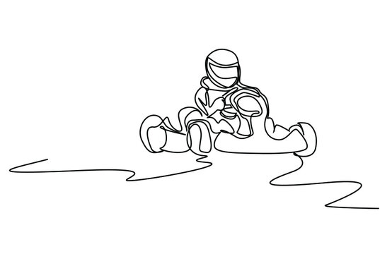 Competitive person having fun on go kart track. Go kart track and driver for car racing to have fun in the city.