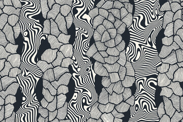 Hand Drawn Abstract Psychedelic Background With Liquify Lines. Vector Illustration