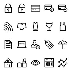Outline icons for shopping and ecommerce.