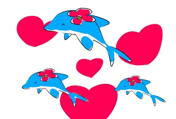 ハートの海を泳ぐイルカさん