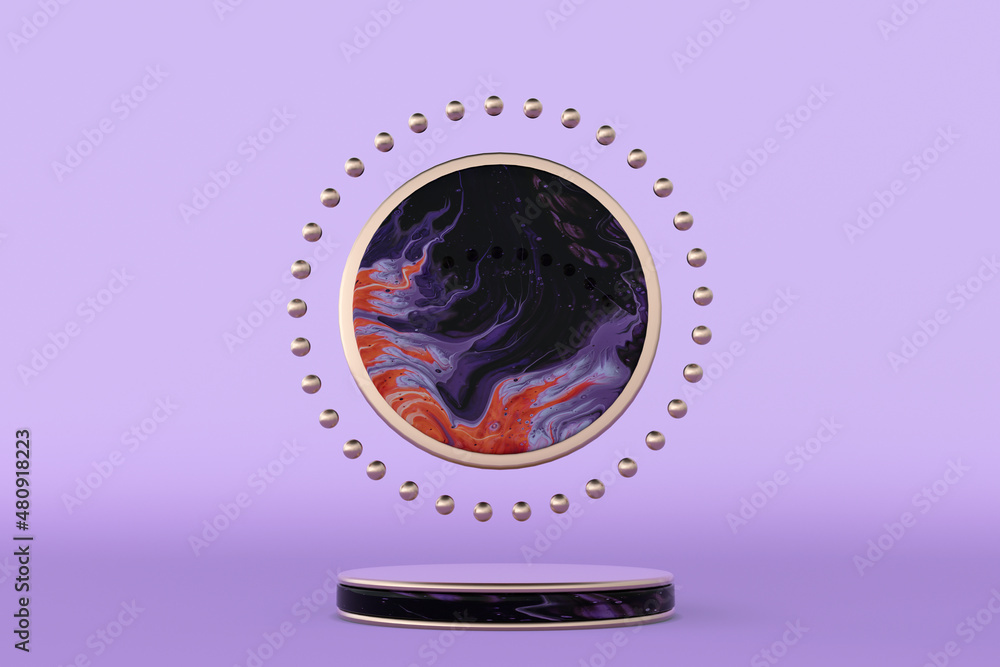 Poster background 3d pink render with empty podium, violet pattern and minimal abstract geometric scene