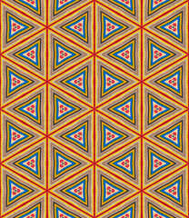 Carpet rug orange, blue, yellow, green and white seamless pattern decoration geometric background...