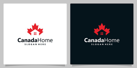 Logo design abstract canada maple leaf with house or home logo design vector