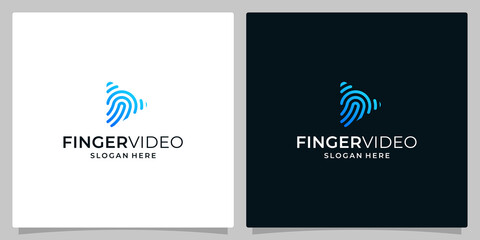Fingerprint design logo with video play button logo. Fingerprint lock secure security logo vector icon illustration