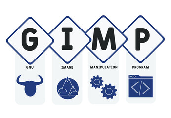 GIMP - Gnu Image Manipulation Program  acronym. business concept background. vector illustration concept with keywords and icons. lettering illustration with icons for web banner, flyer, landing pag