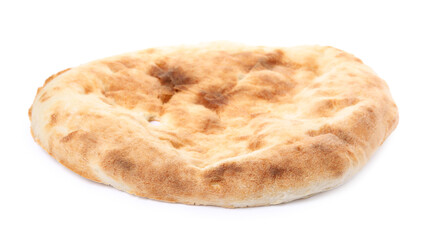 Loaf of delicious fresh pita bread on white background