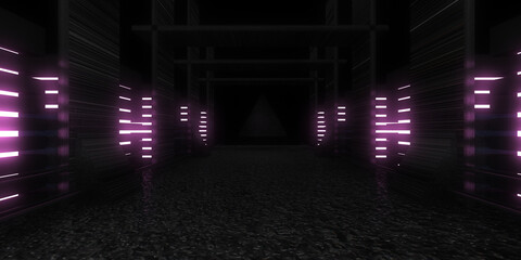 3D abstract background with neon lights. neon tunnel  .space construction . .3d illustration