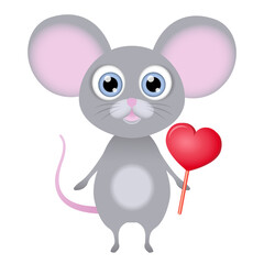 Romantic greeting card with heart.
Animal character.
Cute cartoon character.
Mouse character in cartoon style. Poster or greeting card for Valentine’s Day.
Vector illustration.