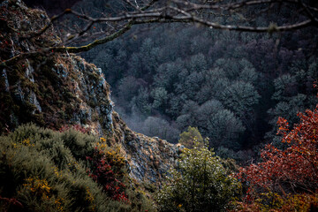 View from Sharp Tor over River Teign Valley at Castle Drogo - obrazy, fototapety, plakaty