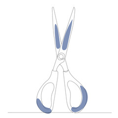 scissors sketch drawing by one continuous line, vector, isolated
