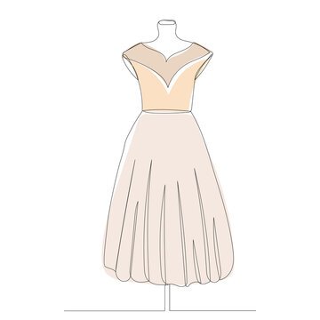 dress sketch drawing by one continuous line,vector, isolated