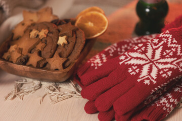 Winter cozy. Hot winter drink in warmth and comfort of home.