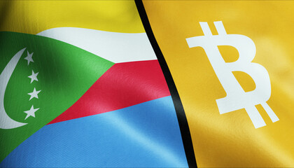 3D Waving Comoros and Bitcoin Flag