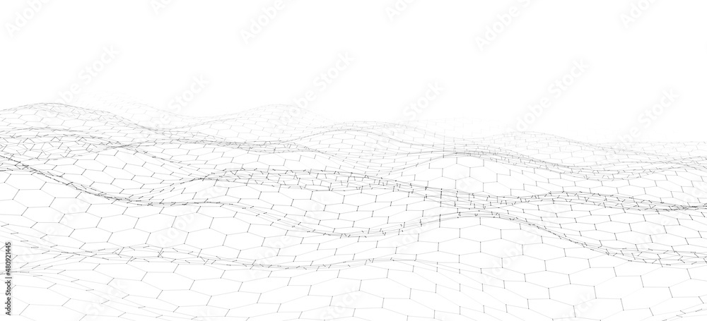 Poster futuristic white hexagon dynamic wave. futuristic honeycomb concept. digital technology web flow. bi