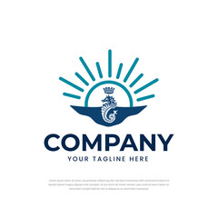 Crown seahorse silhouette logo in the sun, symbol, icon, design template