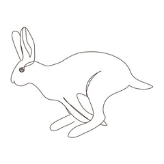 Sketchy, contour silhouette of a hare, a rabbit. Continuous one line drawing. Isolated vector illustration with black line on white background. Line art.