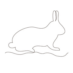 Sketchy, contour silhouette of a hare, a rabbit. Continuous one line drawing. Isolated vector illustration with black line on white background. Line art.
