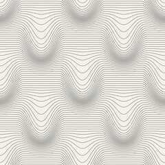 Vector seamless pattern. Abstract grunge texture with monochrome fluid stains. Creative linear background. Decorative design with thin distorted stripes.
