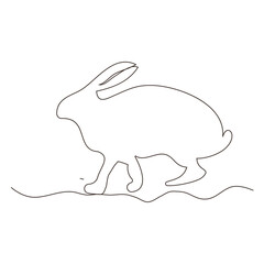 Sketchy, contour silhouette of a hare, a rabbit. Continuous one line drawing. Isolated vector illustration with black line on white background. Line art.