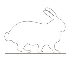 Sketchy, contour silhouette of a hare, a rabbit. Continuous one line drawing. Isolated vector illustration with black line on white background. Line art.
