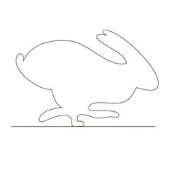 Sketchy, contour silhouette of a hare, a rabbit. Continuous one line drawing. Isolated vector illustration with black line on white background. Line art.