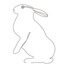 Sketchy, contour silhouette of a hare, a rabbit. Continuous one line drawing. Isolated vector illustration with black line on white background. Line art.