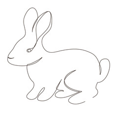 Sketchy, contour silhouette of a hare, a rabbit. Continuous one line drawing. Isolated vector illustration with black line on white background. Line art.