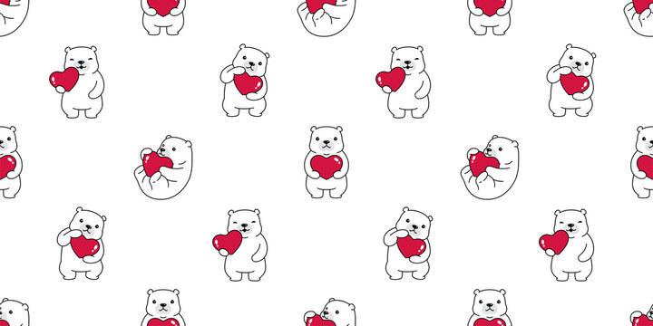 bear seamless pattern polar heart valentine vector teddy cartoon tile background  repeat wallpaper doodle illustration pet design scarf isolated