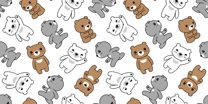 bear seamless pattern polar vector cartoon teddy tile background repeat wallpaper doodle illustration animal design scarf isolated