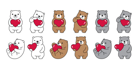 Bear vector polar bear heart valentine icon logo teddy cartoon character symbol doodle animal illustration design isolated