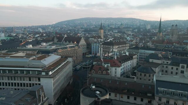 Z&uuml;rich City am Morgen, Schweiz. Januar 17