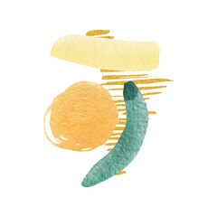 Jade Abstract art Texture Arrangements Watercolor background. Yellow, pink, green hand drawn Illustration and gold minimal line elements. Pre-made composition design print. Business card, logo, poster