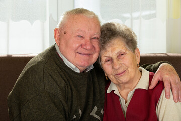  Joyful elderly couple at home