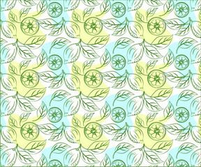 seamless pattern with lemons and leaves, vector illustration