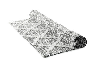 Stylish grey rug isolated on white. Interior accessory