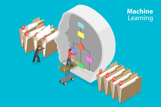 3D Isometric Flat Vector Conceptual Illustration of Machine Learning