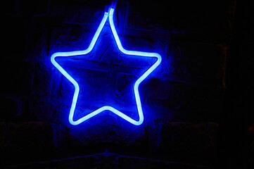 blue shining star, neon light, blue light