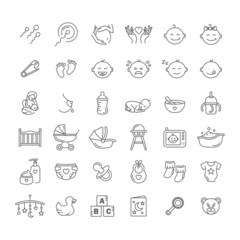 Newborn baby thin line style vector icon set, collection art
