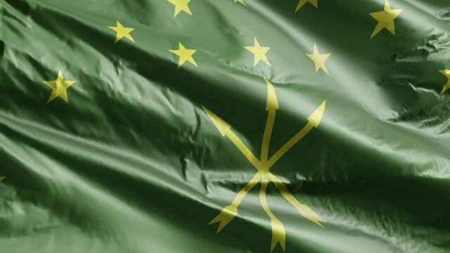 Adygea flag slow waving on the wind loop. Adyghe banner smoothly swaying on the breeze. Full filling background. 20 seconds loop.