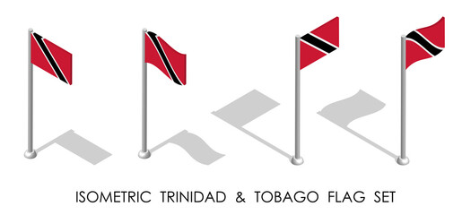 isometric flag of TRINIDAD AND TOBAGO in static position and in motion on flagpole. 3d vector