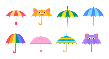 Cartoon Color Kid Umbrella Icon Set Flat Design Style. Vector illustration of Umbrellas Icons for Child