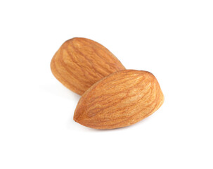 Organic almond nuts on white background. Healthy snack