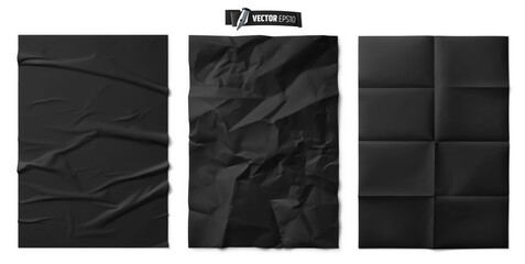 Vector realistic illustration of black paper textures on a white background. - 480925604