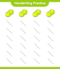 Handwriting practice. Tracing lines of Tennis Ball. Educational children game, printable worksheet, vector illustration