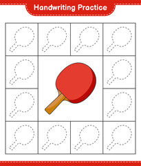 Handwriting practice. Tracing lines of Ping Pong Racket. Educational children game, printable worksheet, vector illustration