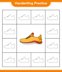 Handwriting practice. Tracing lines of Running Shoes. Educational children game, printable worksheet, vector illustration