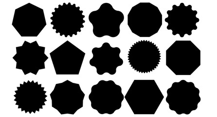 Template of stickers of various shapes for sale and business promotion. Empty black label or price tag. figures
 sprockets with sharp or rounded teeth. Vector illustration.