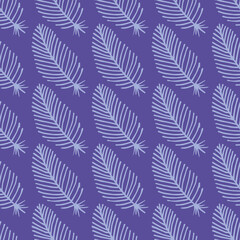 Seamless pattern with cute light violet feathers on dark violet background. Vector image.